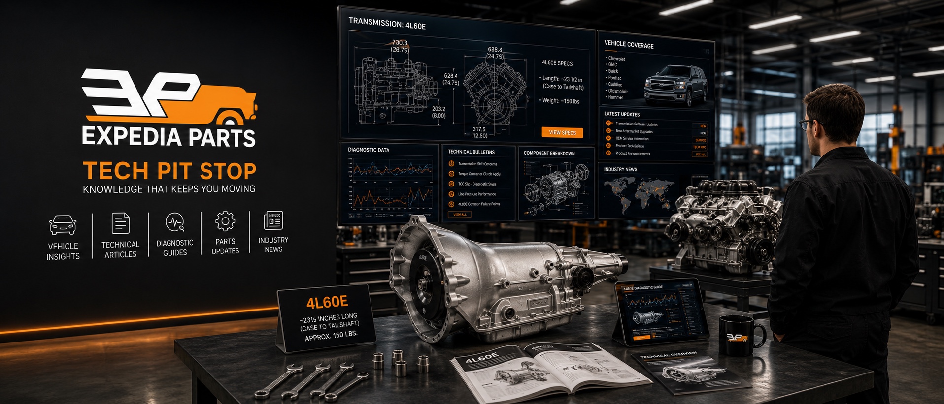 Expedia Parts Tech Pit Stop — knowledge that keeps you moving, with transmission specs and workshop diagnostics